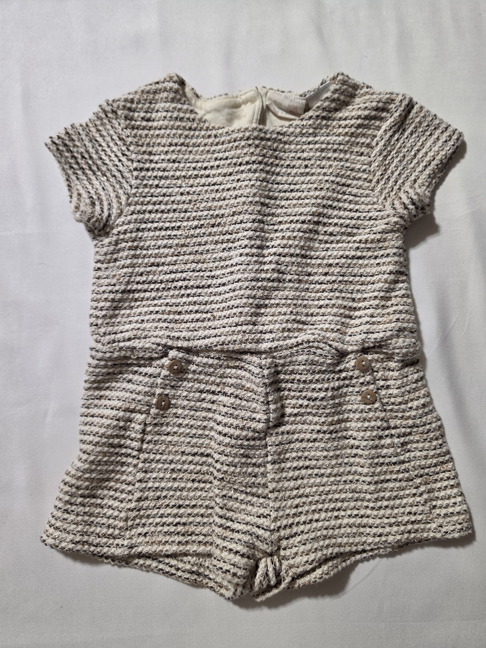 Zara Kids Beige Stripe Boucle Knit Romper - 9-12 Months